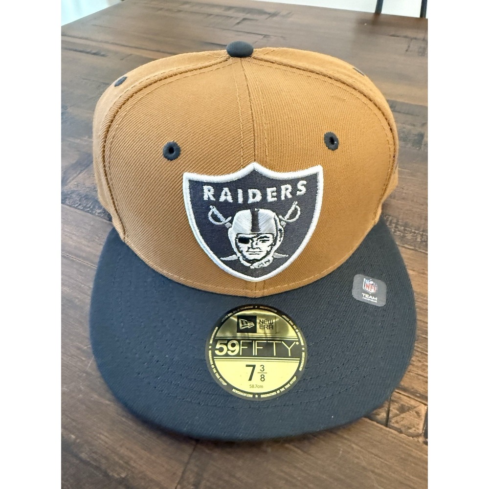 New Era Las Vegas Raiders 59Fifty 2 Tone Fitted Hat Cap Sz 7 3/8 Khaki/Charcoal
